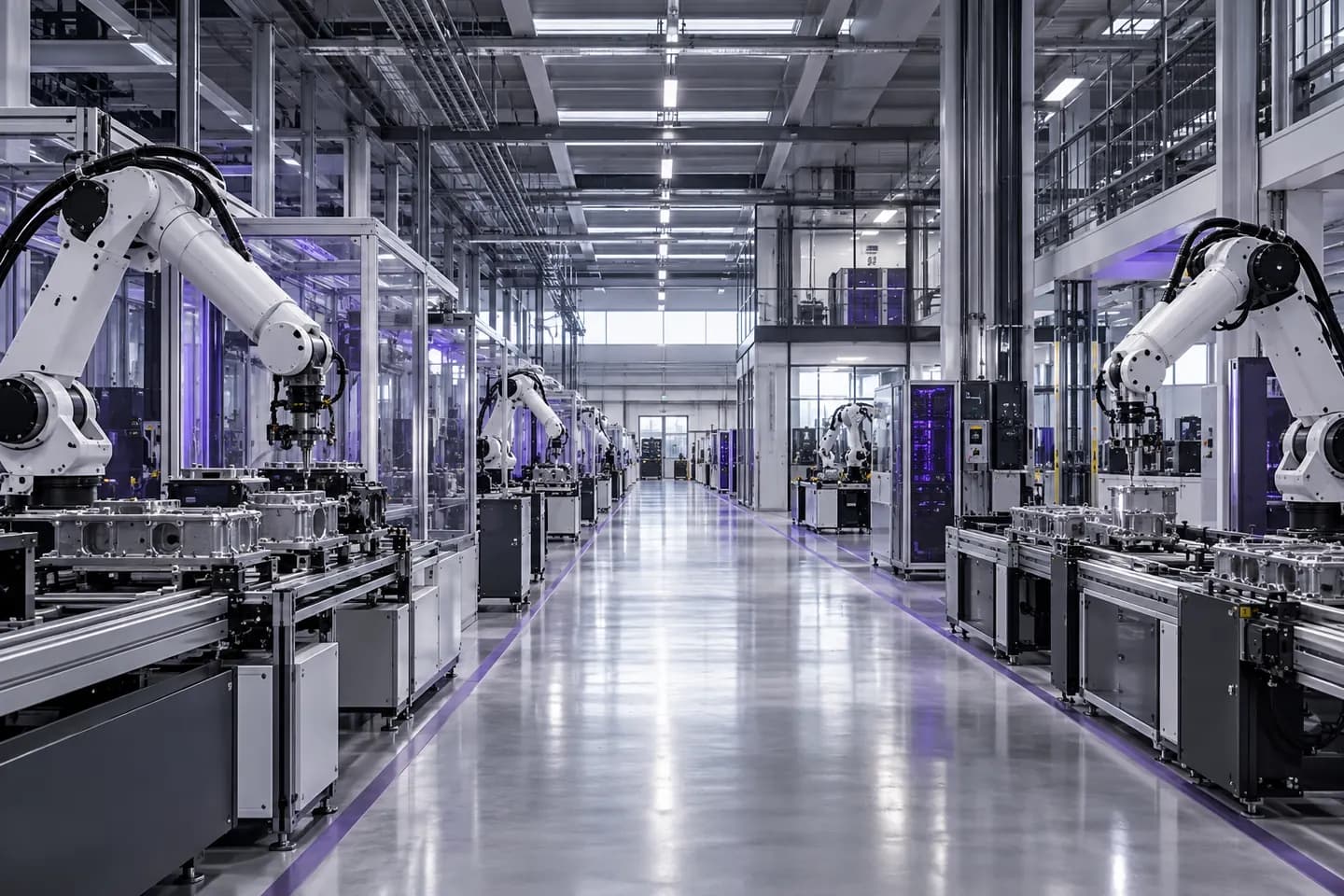 Conceptual automated factory with robotic assembly machinery